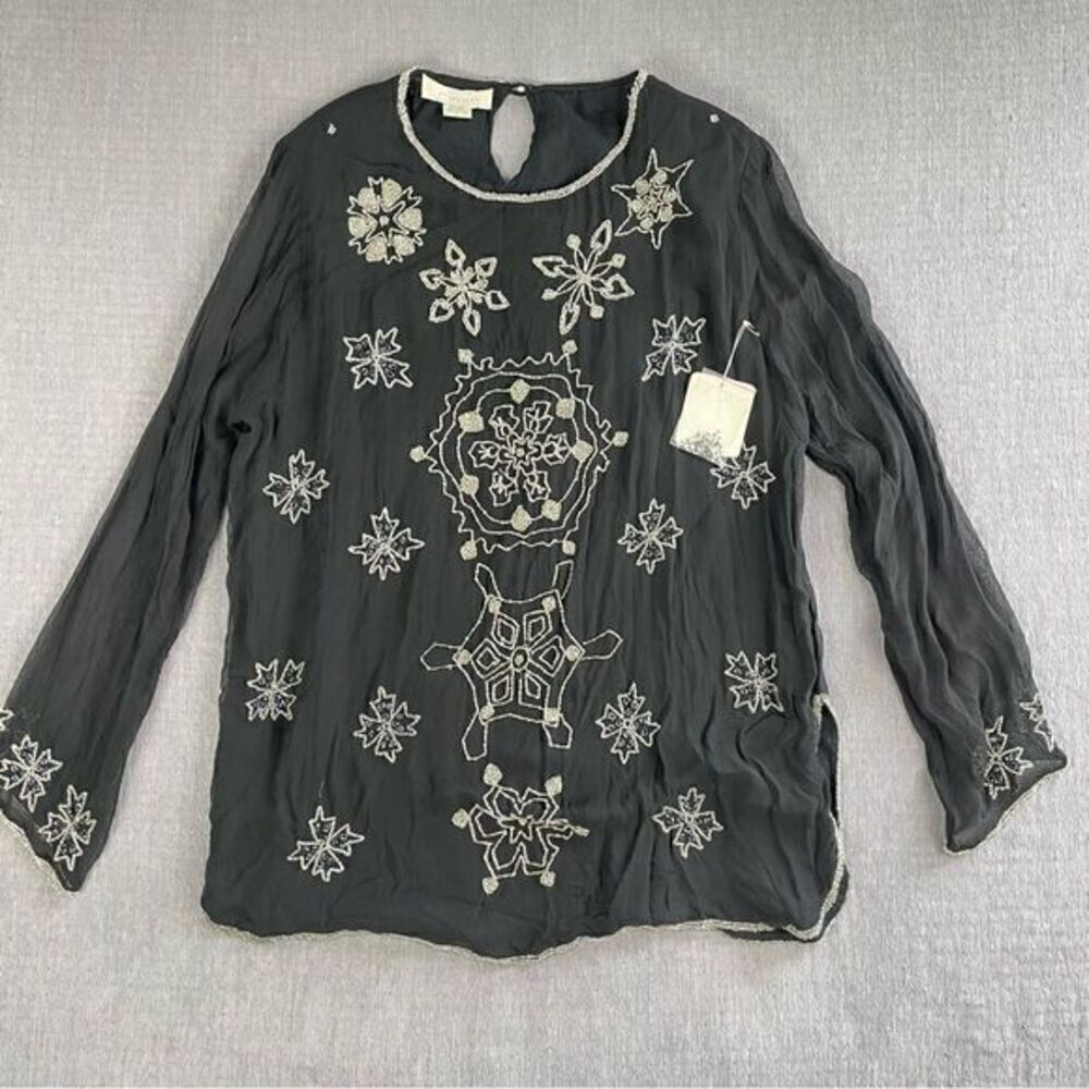 Sandy Starkman Vintage Beaded Semi Sheer Double Layer Blouse Women’s Size Large